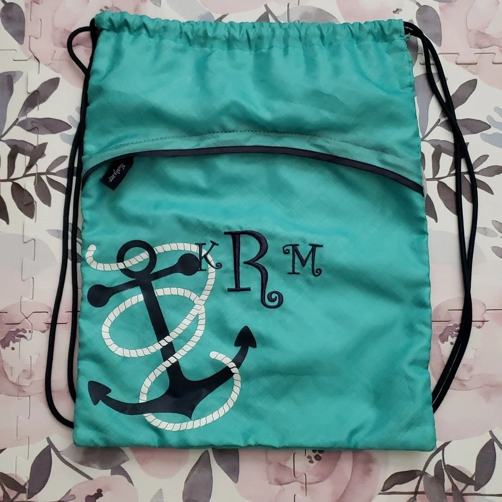 🏖Thirtyone cinch sac backpack navy anchor personalized embroidered monogram KRM